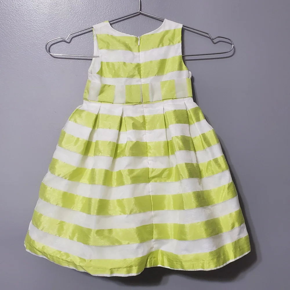 Gymboree Lime Green and White Striped Bow Party Dress Girls Size 4T